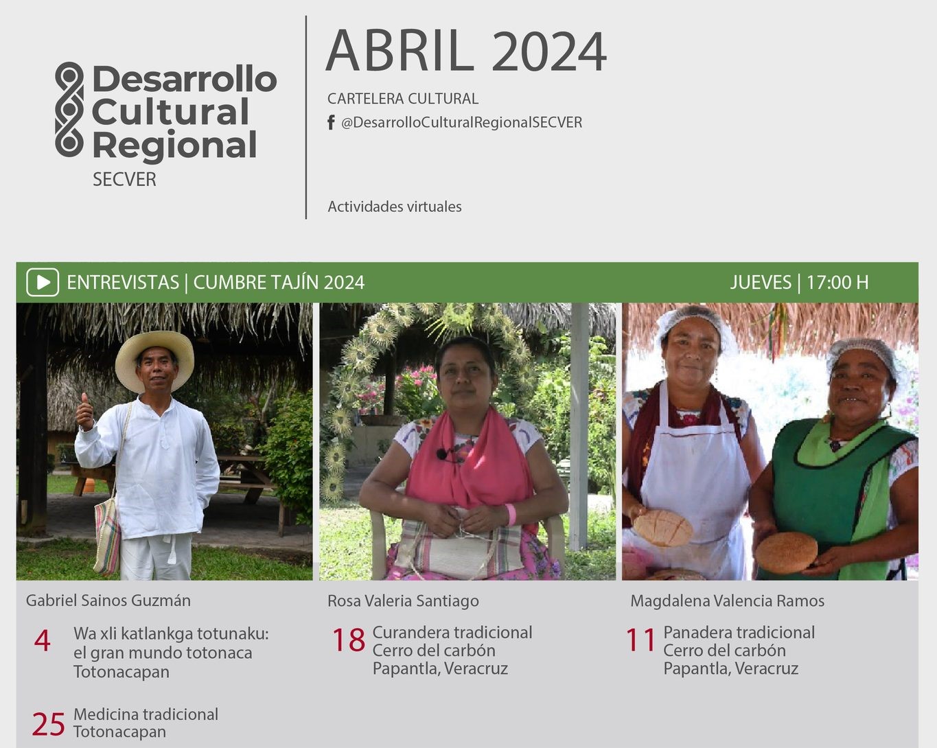 Presenta Secver entrevistas, testimonios y décimas en su cartelera virtual del mes de abril