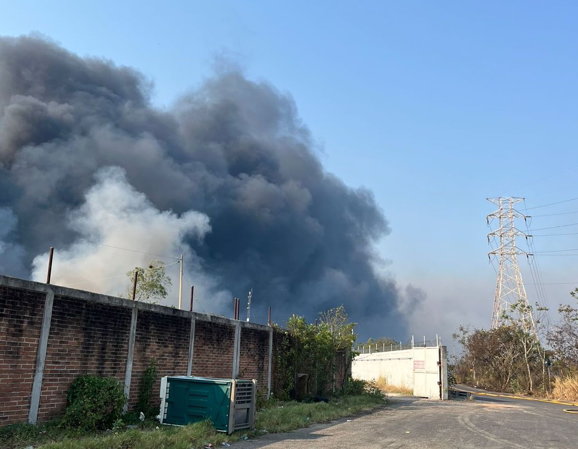 Fuerzas de tarea atienden incendio de pantano en afueras de refinería en Minatitlán