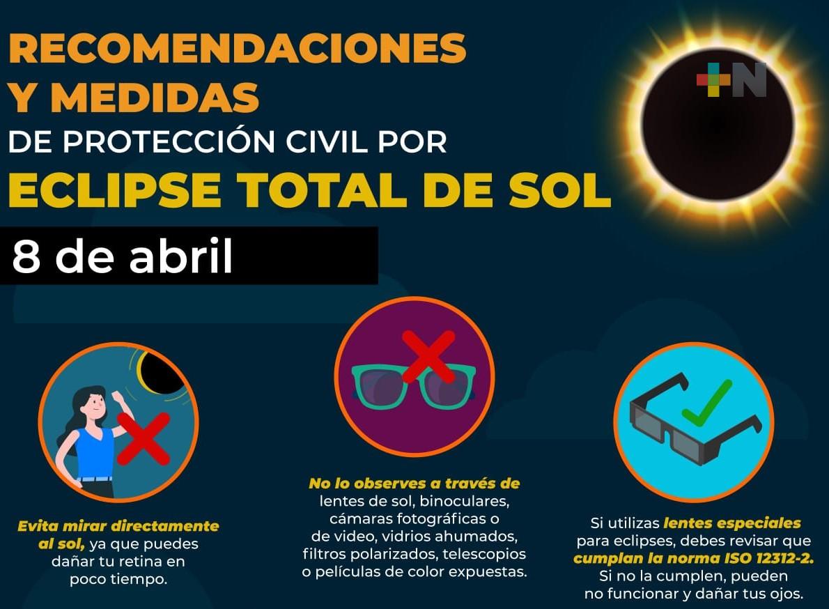 Recomiendan no usar radiografías, vidrio ahumado o lentes oscuros para mirar el eclipse solar