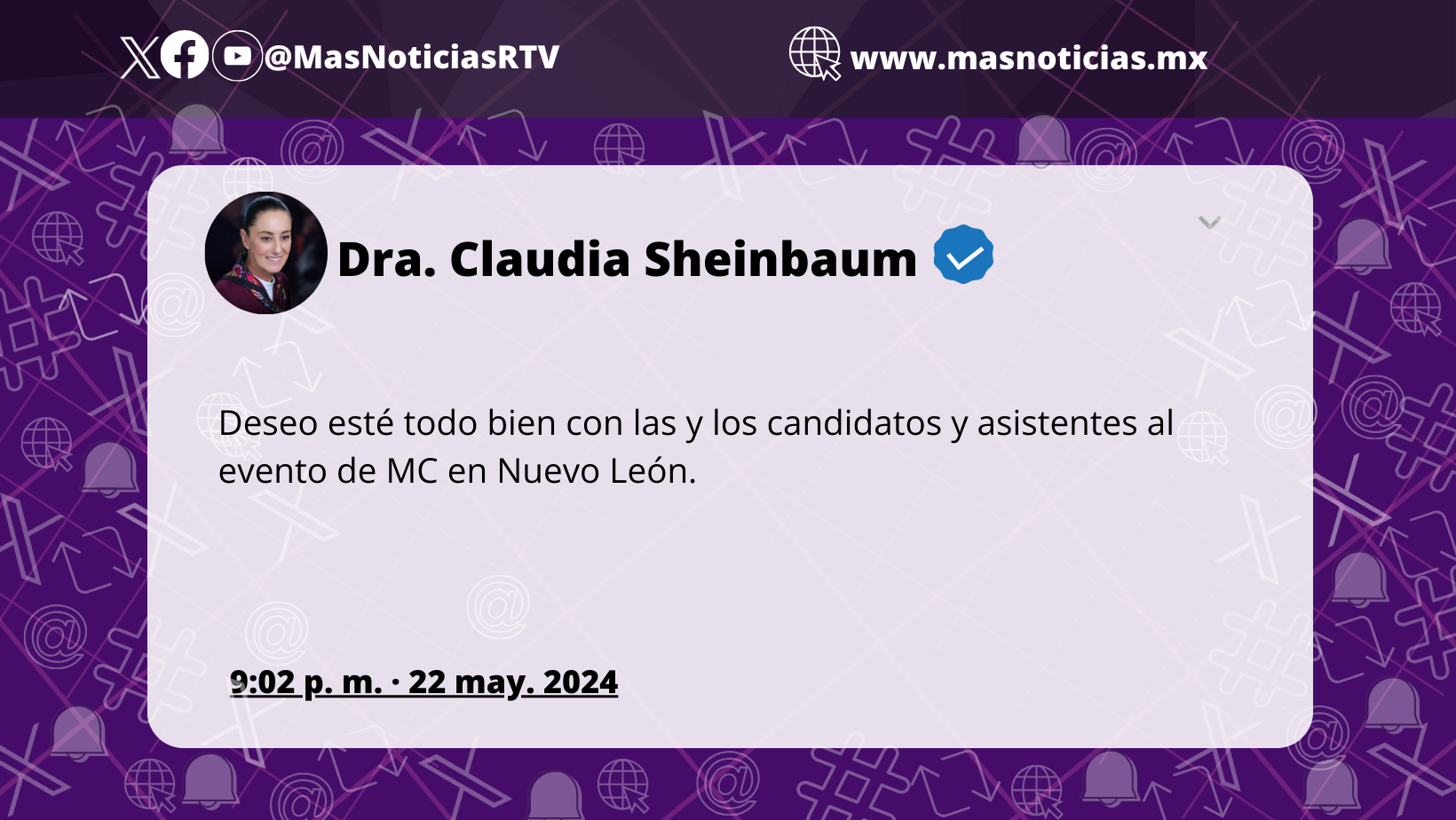 Claudia Sheinbaum lamenta lo sucedido en evento proselitista de MC en Nuevo León