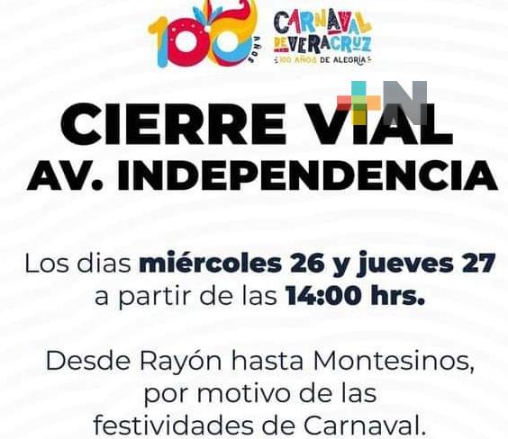 Por inicio de carnaval cerrarán vialidades en municipio de Veracruz