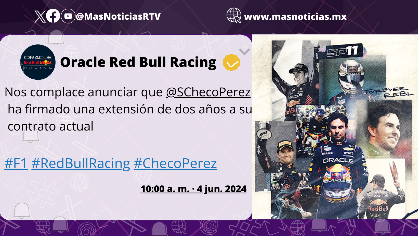 ¡Viva México! «Checo» Pérez renueva dos años más con Red Bull Racing