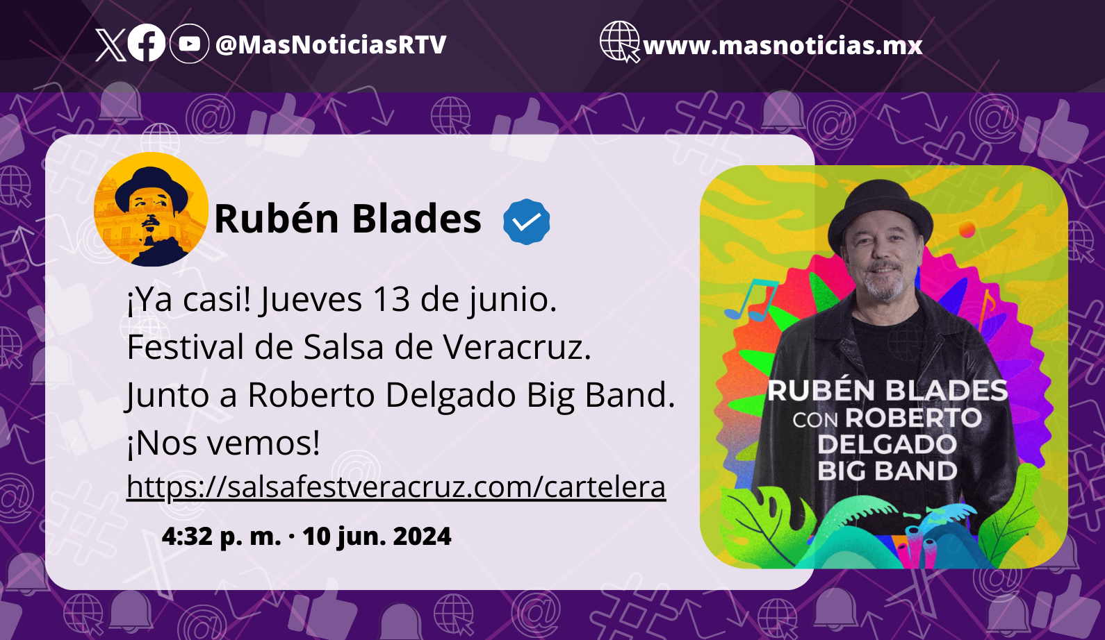 Rubén Blades confirma asistencia al Salsa Fest 2024