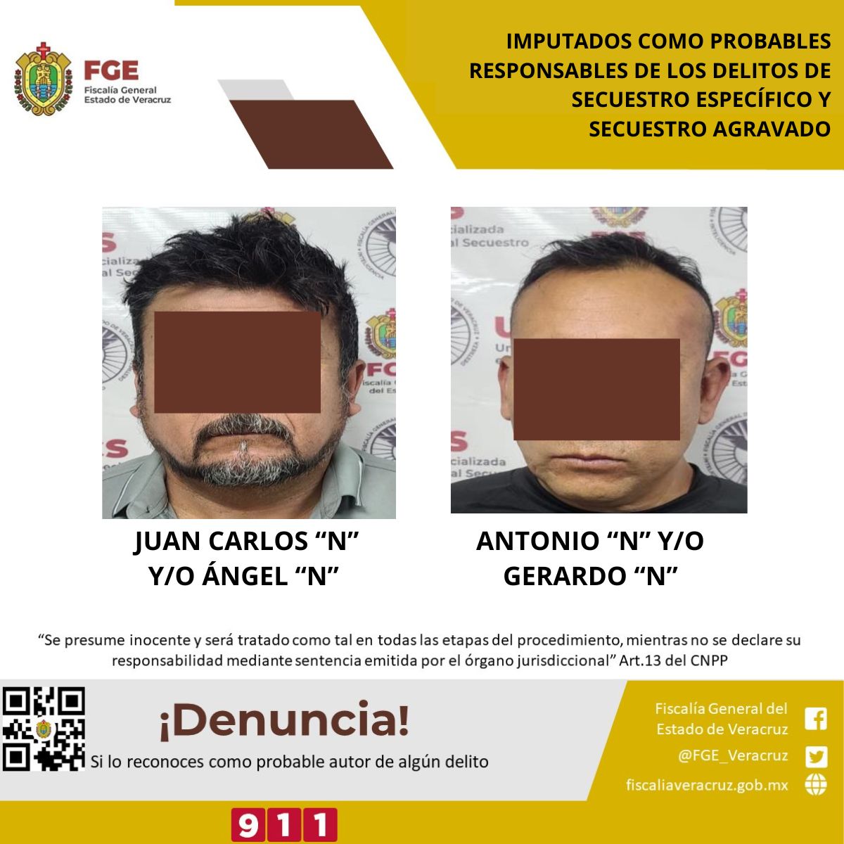 Imputados como probables responsables de los delitos de secuestro específico y secuestro agravado