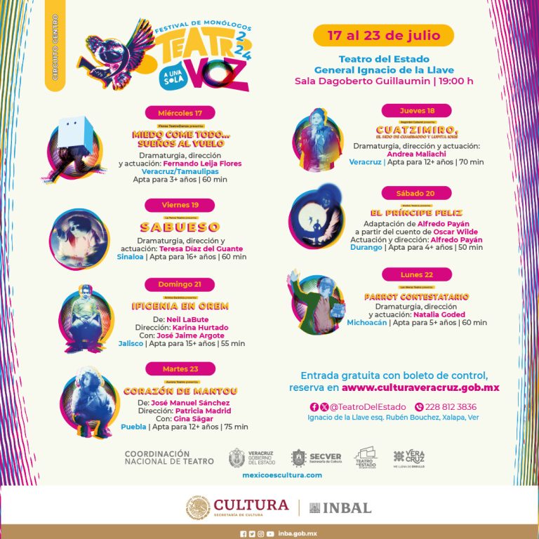 Programación del 19° Festival de Monólogos. Teatro a Una Sola Voz 2024