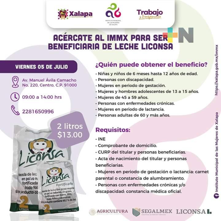 ¿Quieres ser beneficiaria de leche Liconsa? IMMX tendrá jornada de empadronamiento