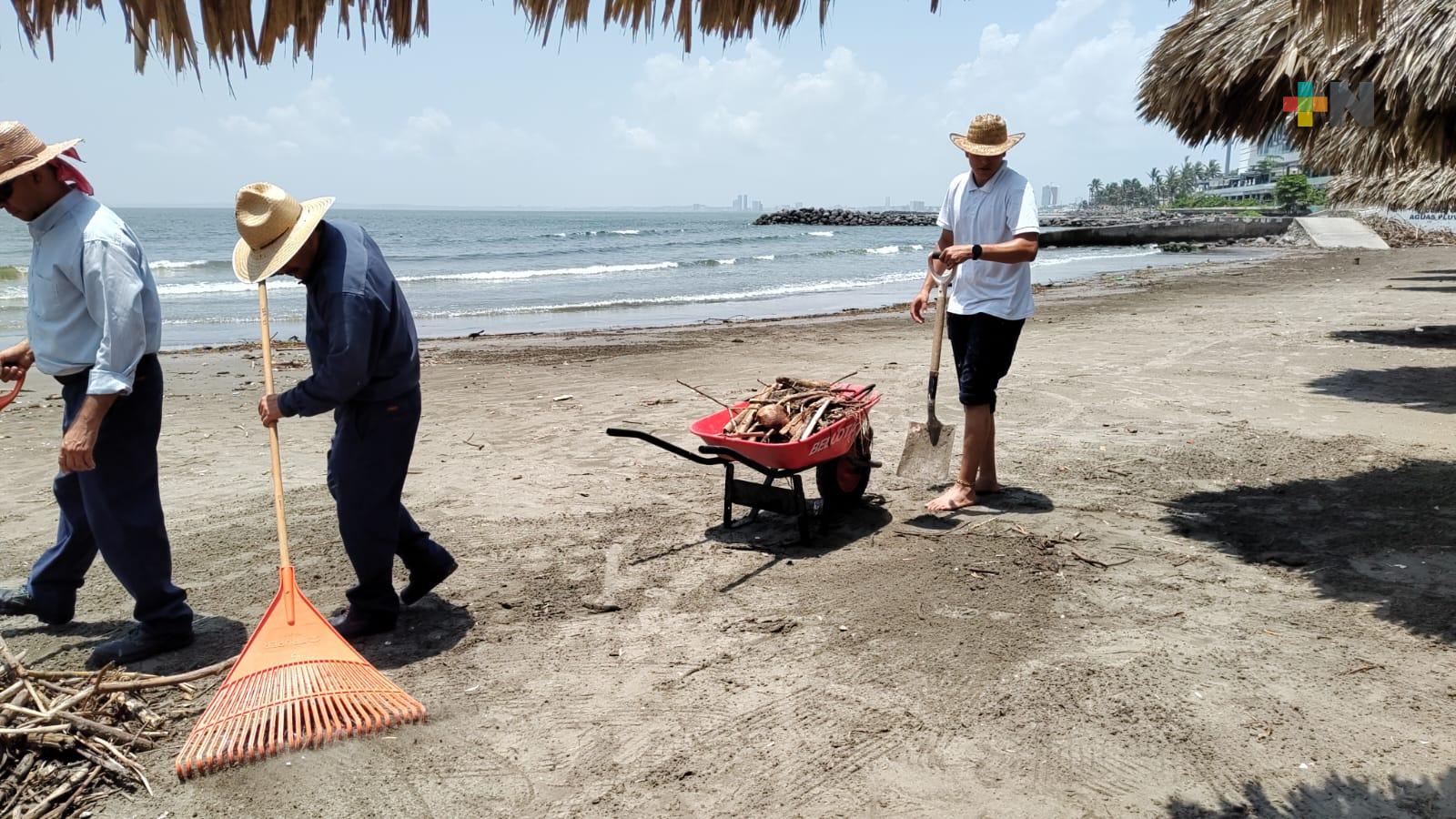 Trabajadores de hotel limpian playa Gaviota de Boca del Río
