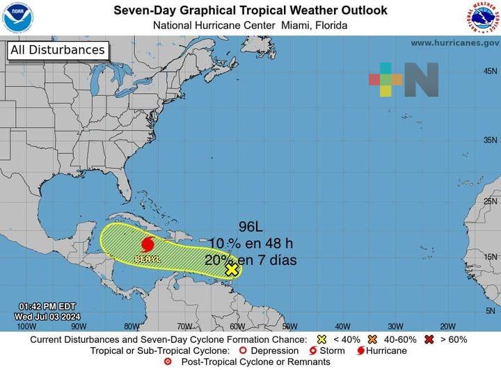 Lluvias puntuales se registrarían en la entidad veracruzana por “Beryl”