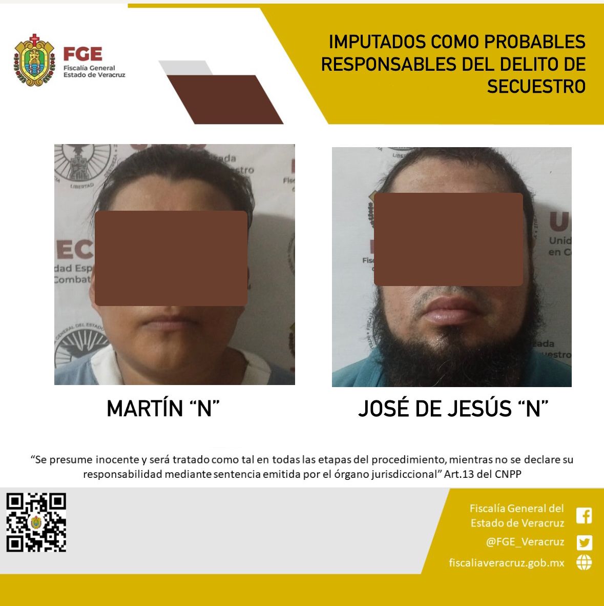 Imputados como probables responsables del delito de secuestro