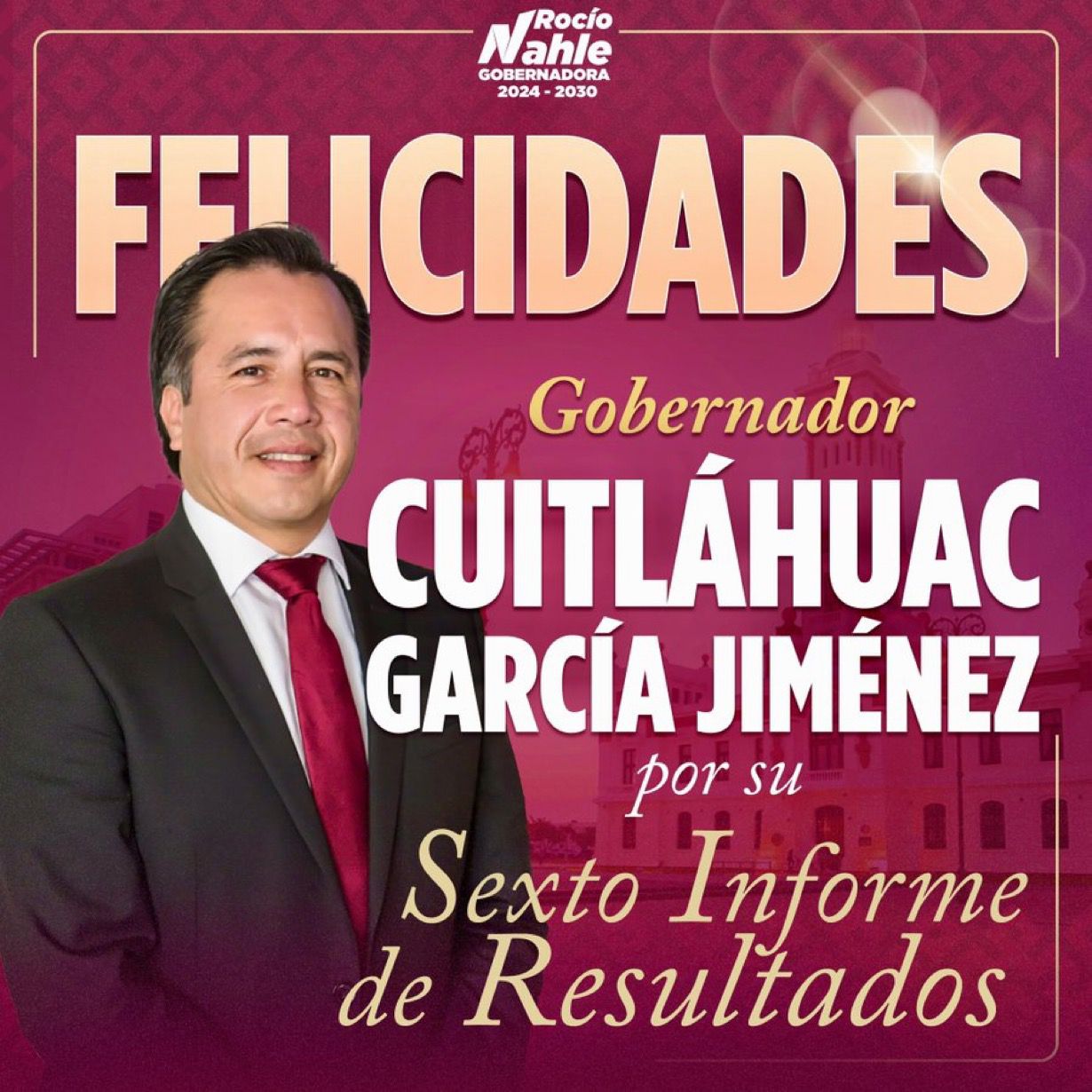 Felicita Rocío Nahle a Cuitláhuac García por su informe de resultados 2018-2024