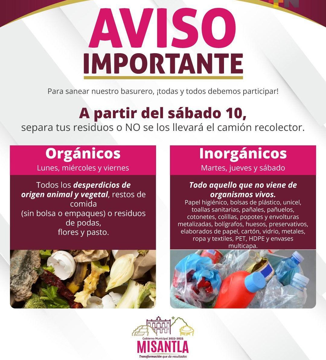 Municipio de Misantla determina hacer obligatoria la separación de residuos