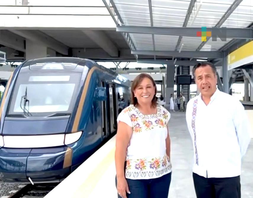 Cuitláhuac García y Rocío Nahle presumen inauguración de Tren Maya, Cancún-Mérida