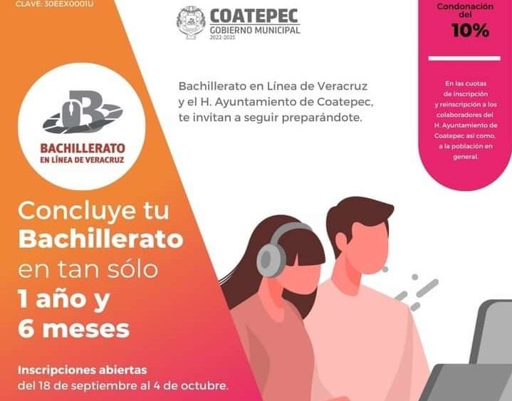 Ayuntamiento de Coatepec invita a concluir en línea bachillerato en año y medio