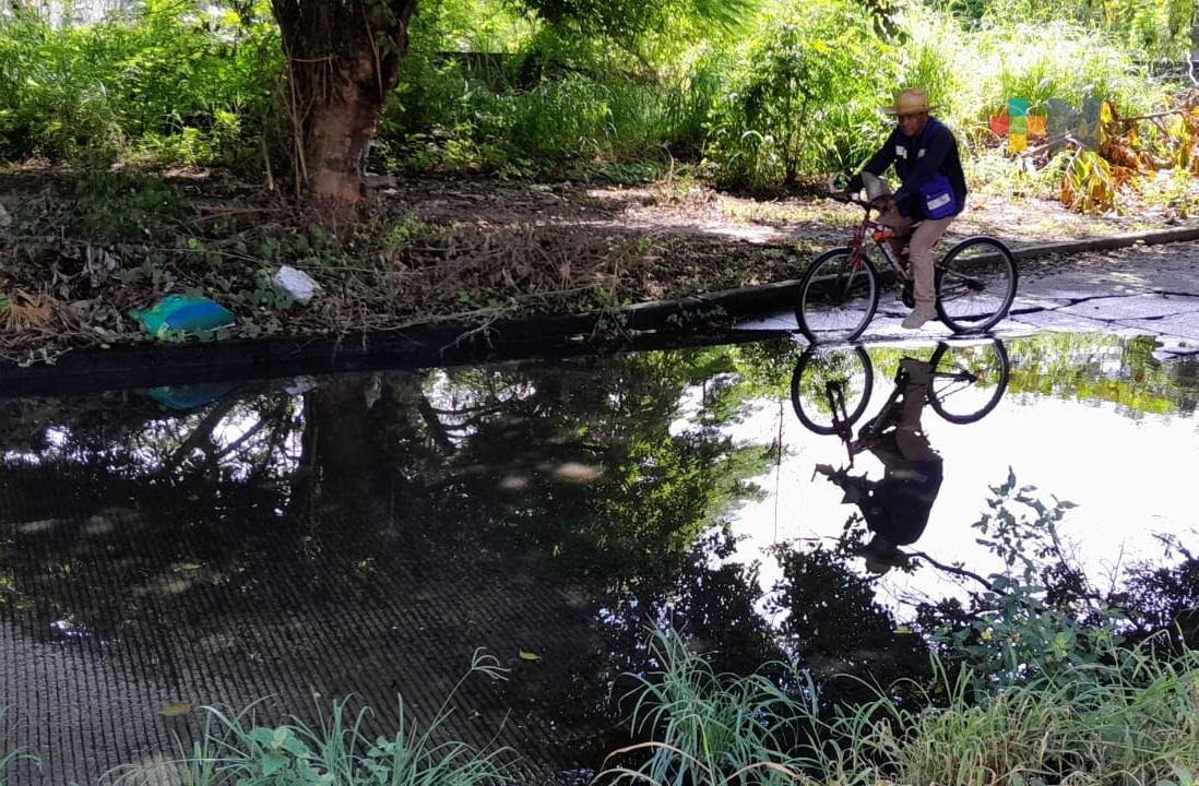 Telesecundaria rodeada de aguas negras, profesores denuncian que ayuntamiento de Veracruz no apoya