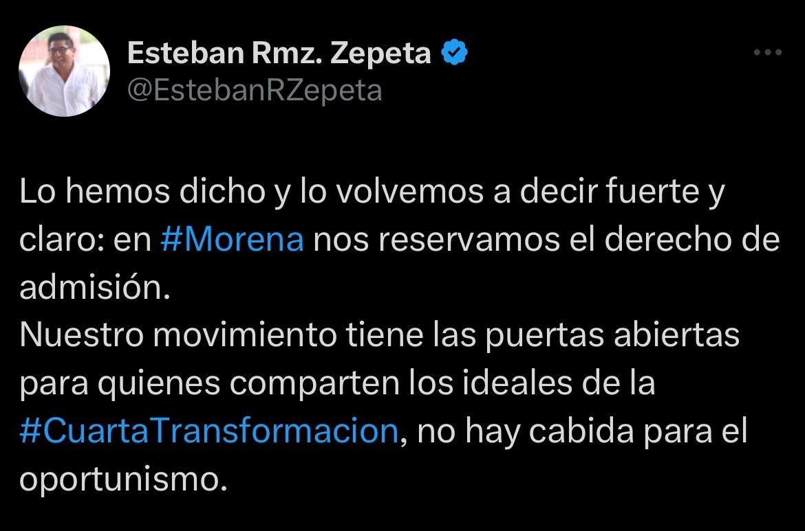 Reitera dirigente de Morena que no habrá cabida para los oportunistas en alusión a los Yunes