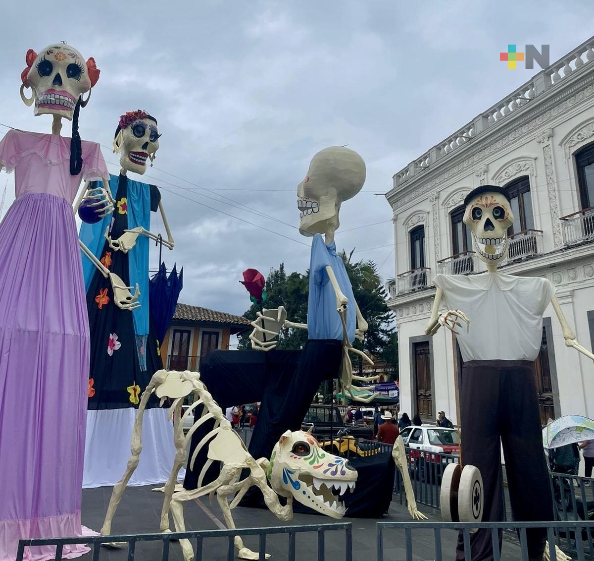 Lucen monumentales Mojigangas en el parque de Coatepec