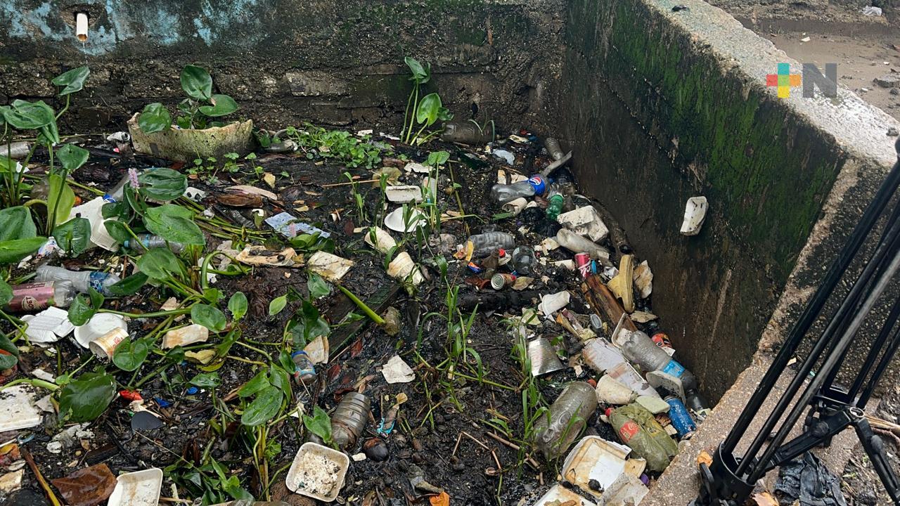 Grandes cantidades de basura en canales de Coatza agravan inundaciones