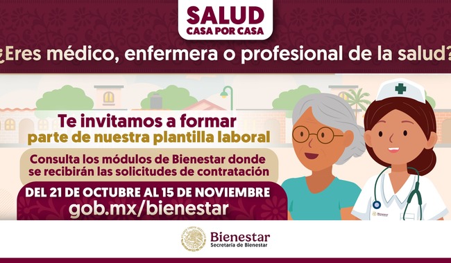 Bienestar abre convocatoria para contratar médicos y enfermeros para programa Salud Casa por Casa