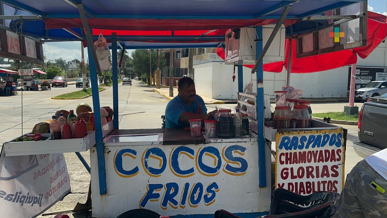Comerciantes de coco en Coatza esperan buen clima para recuperar ventas