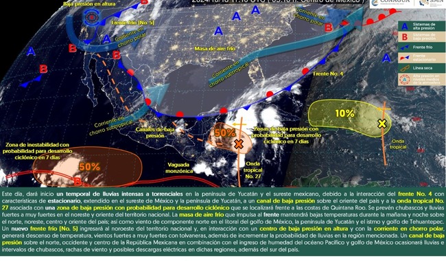 Exhortan al sureste del país a tomar medidas por intensas lluvias pronosticadas para fin de semana