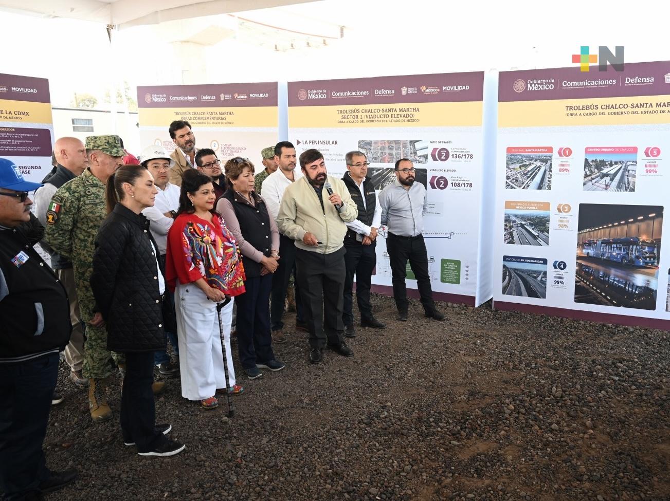 Presidenta Claudia Sheinbaum supervisa obras del Trolebús en el Estado de México