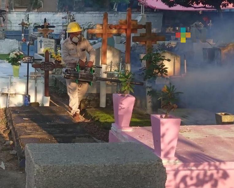Jurisdicción sanitaria de Coatzacoalcos fumiga los panteones del municipio