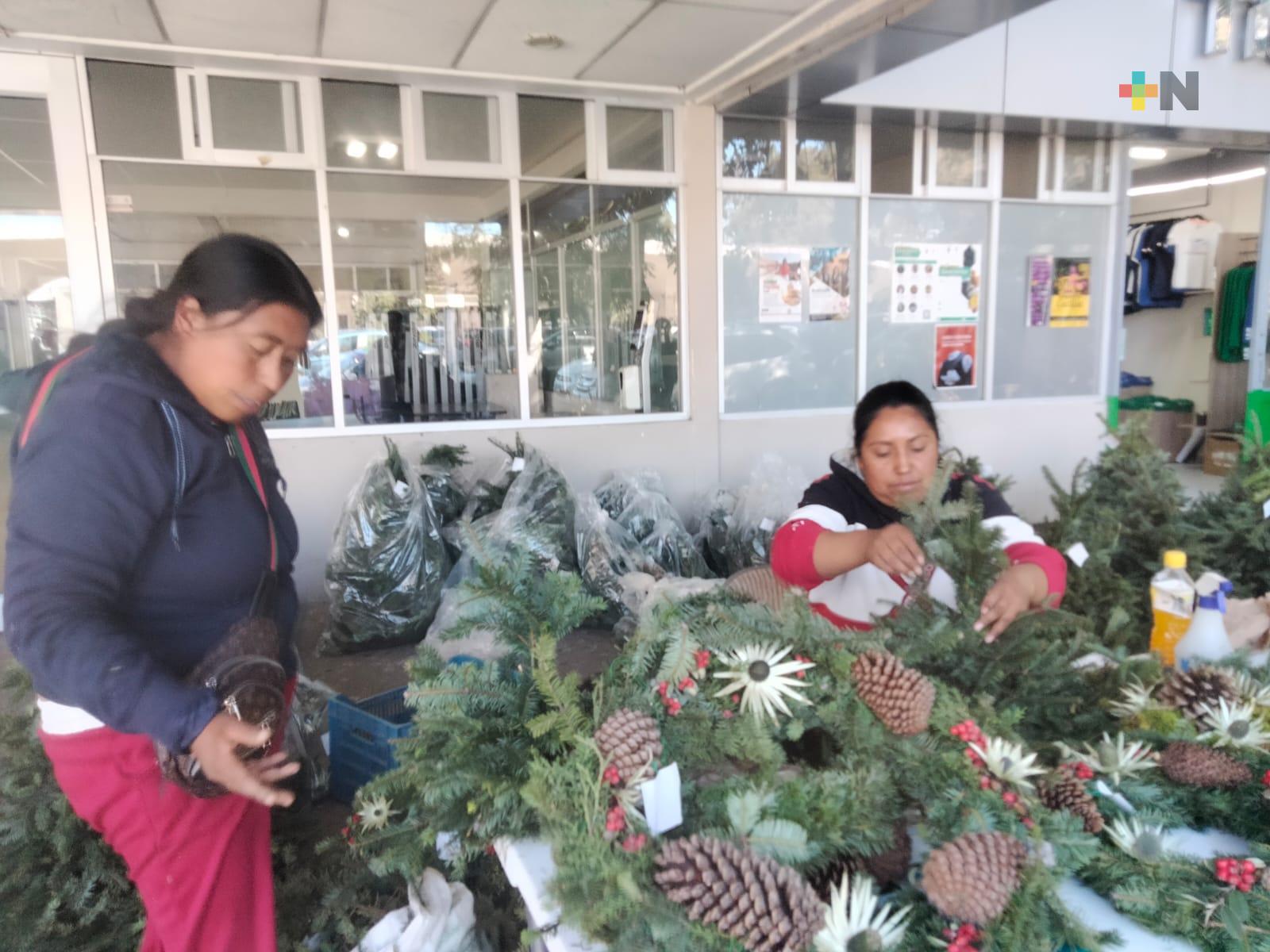 Llegan a Xalapa mujeres de Perote a vender artesanías elaboradas de pino