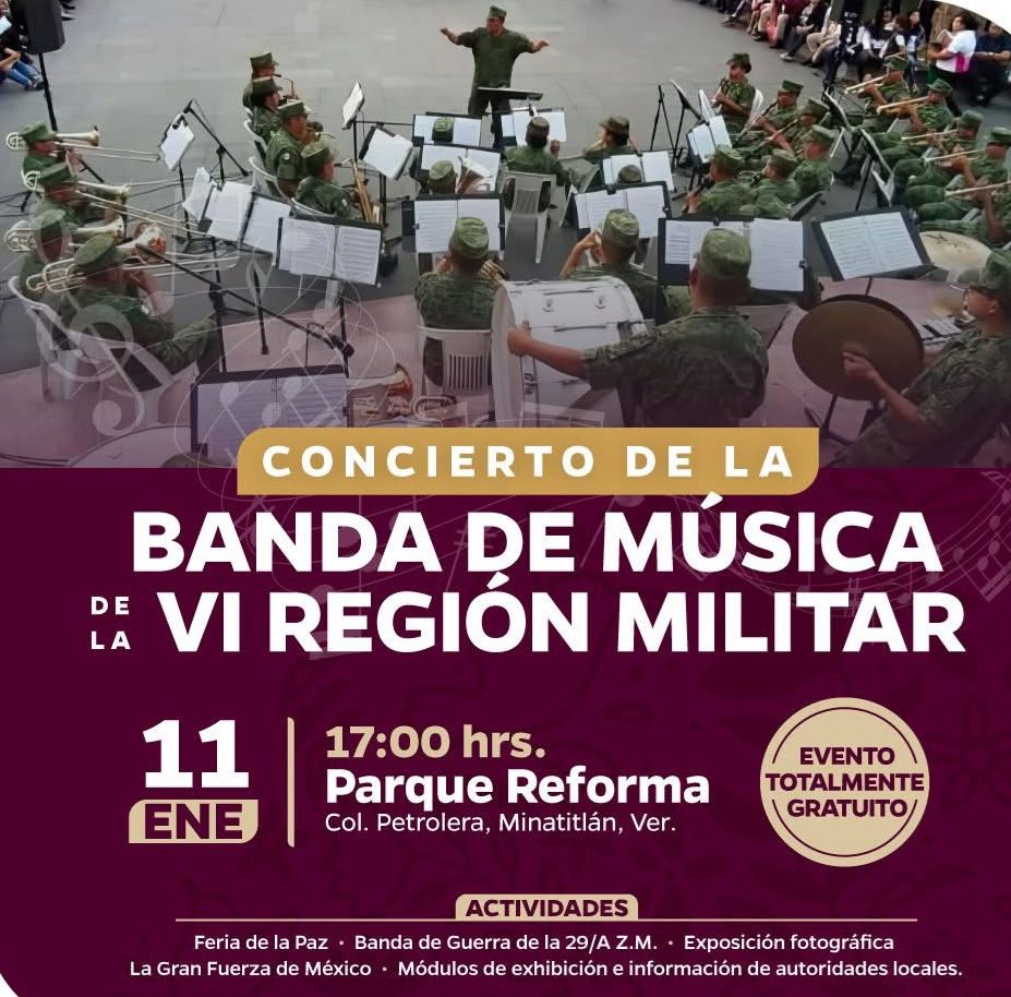 Banda de Música de VI Región Militar ofrecerá concierto gratuito en Minatitlán