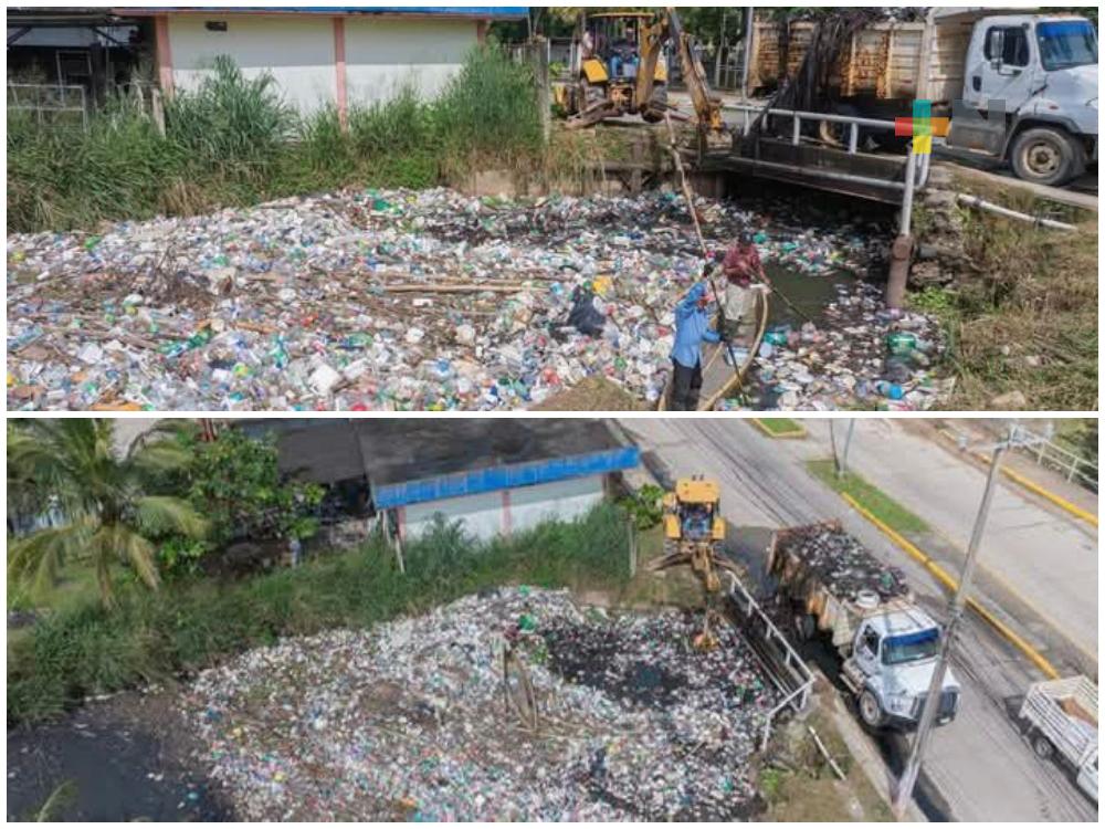 Retiran 70 toneladas de basura del arroyo Acotope de Minatitlán; 90% son plásticos