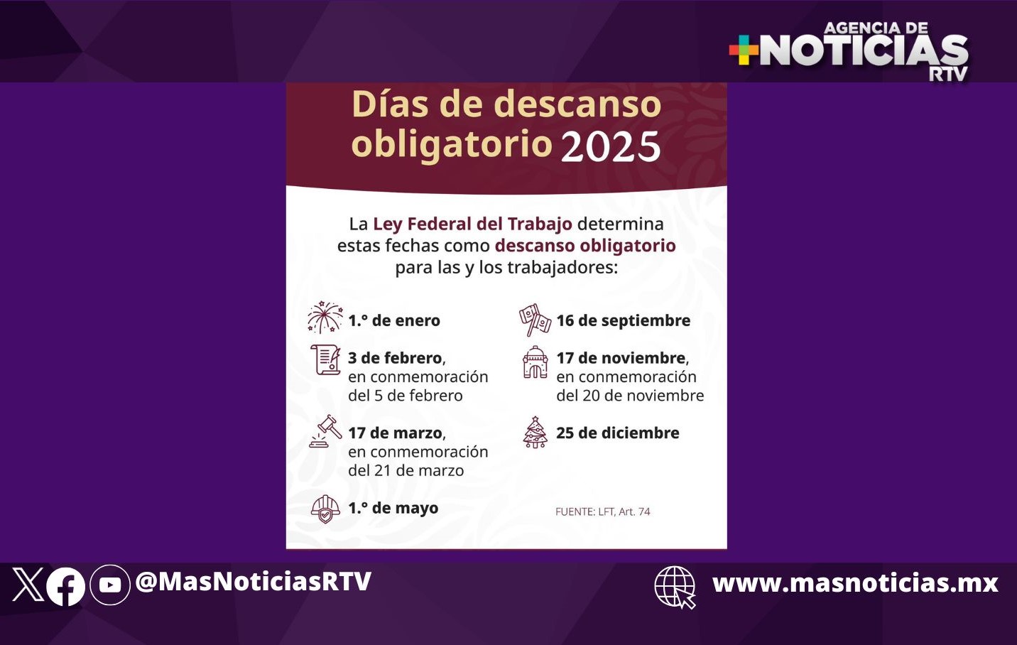 ¿Cuáles son los días de descanso obligatorio en 2025?