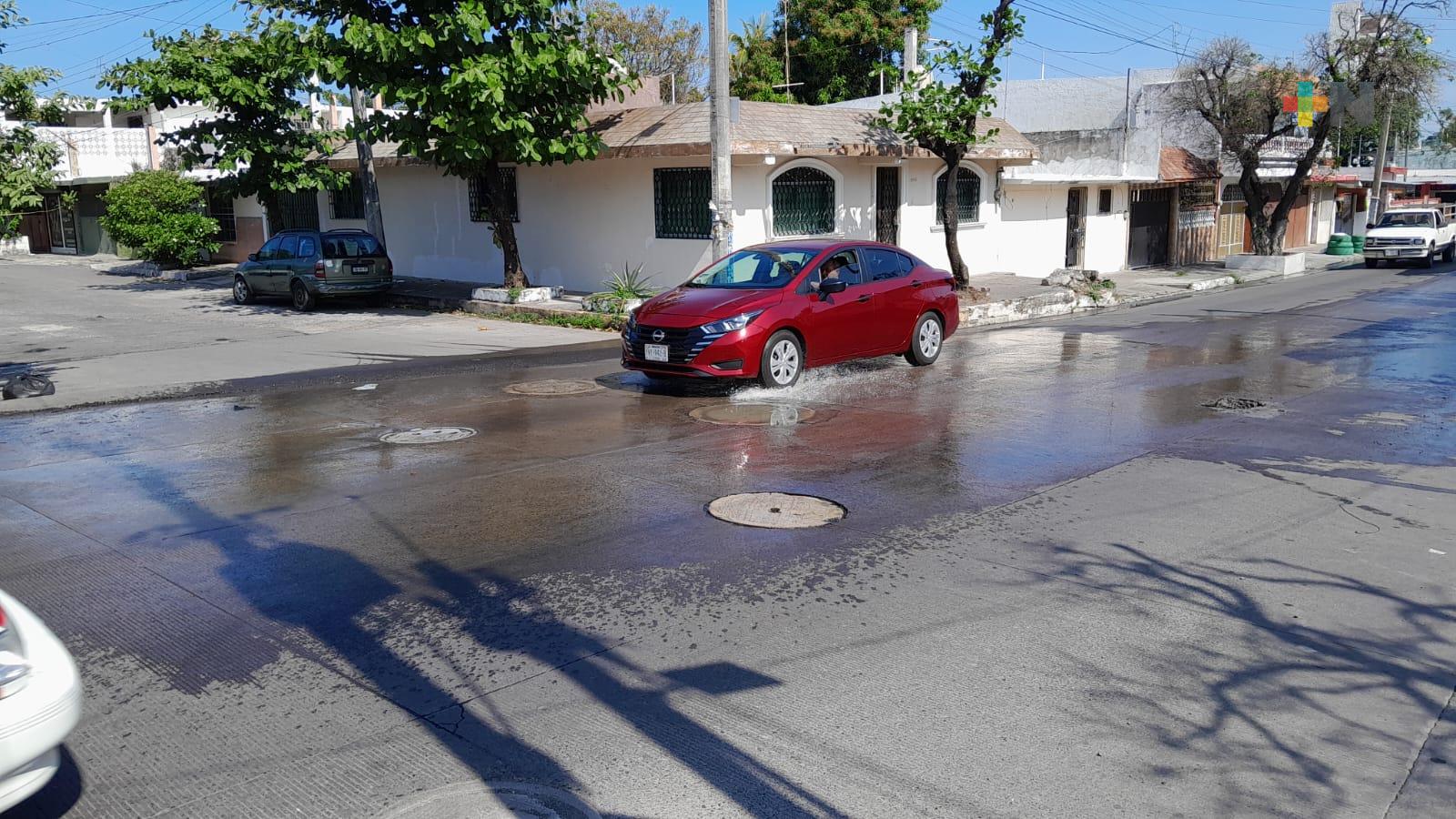 Reportan fuga de aguas negras en avenida Yáñez de Veracruz puerto