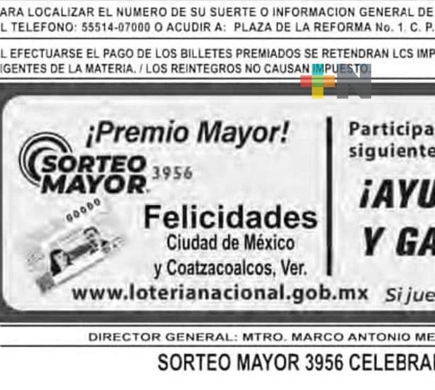 Premio Mayor de la Lotería Nacional cayó en Coatzacoalcos