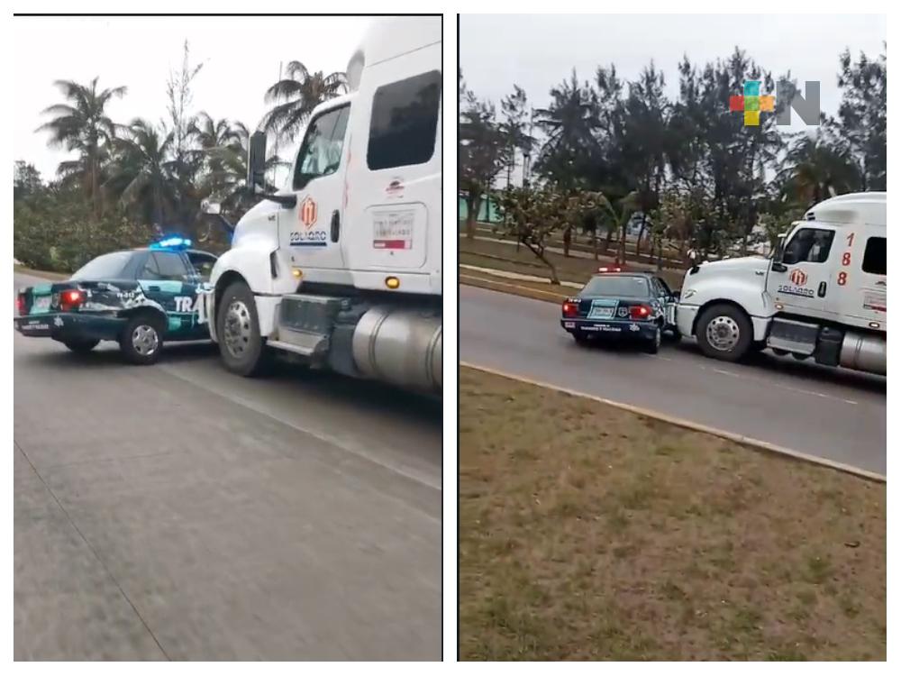 Detienen a trailero que embistió a patrulla de Tránsito municipal de Veracruz