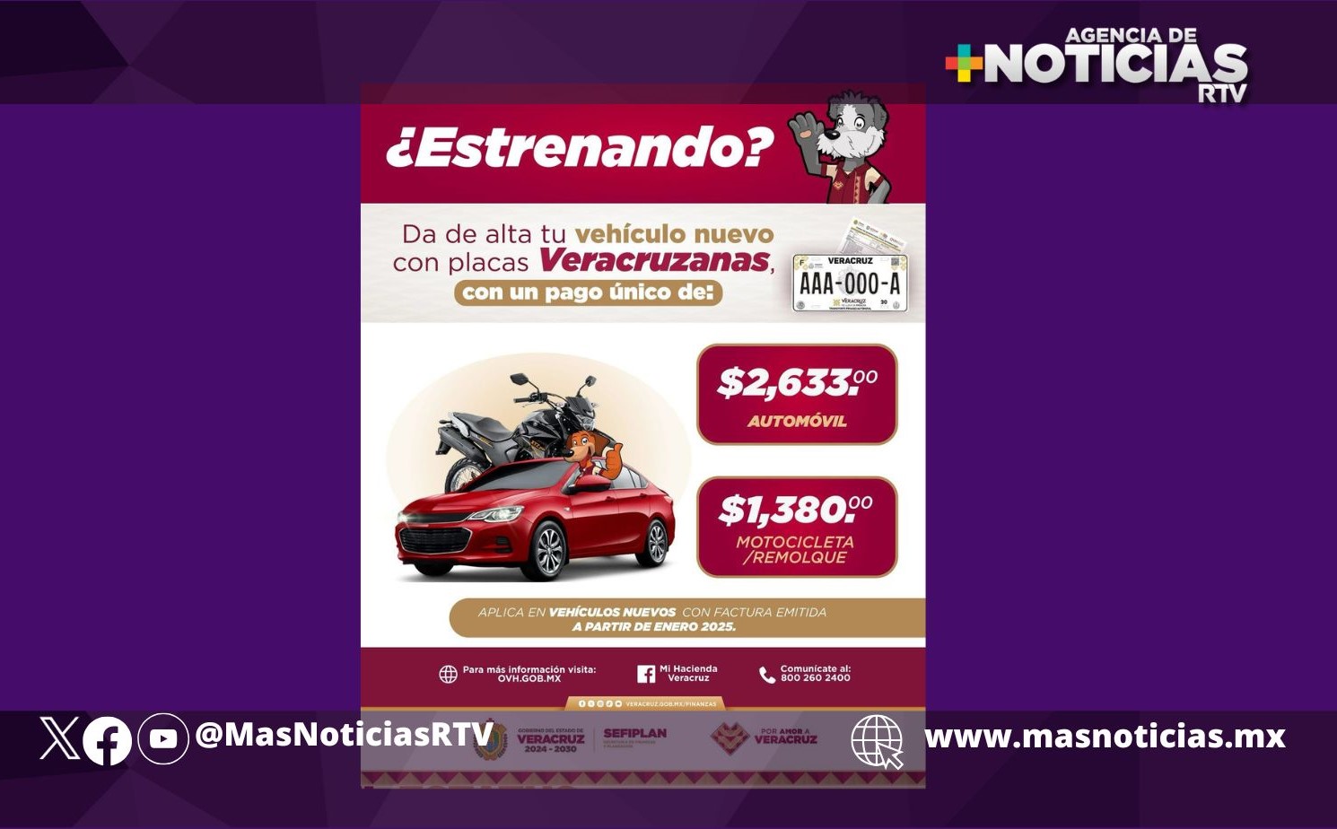 Sefiplan anuncia emplacamiento con pago único de 2 mil 633 pesos