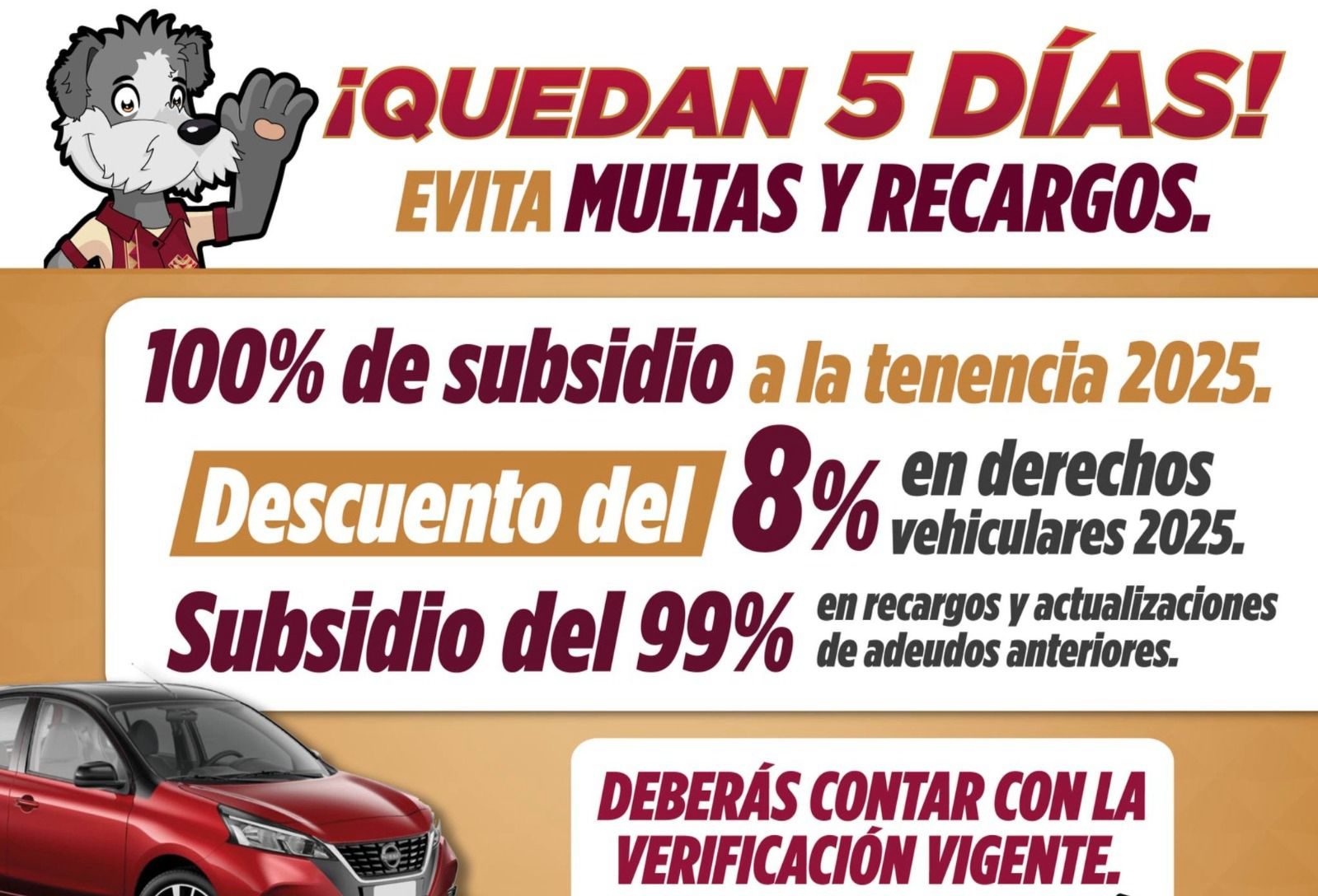 Aprovecha los últimos cinco días de descuento en pago de derechos vehiculares