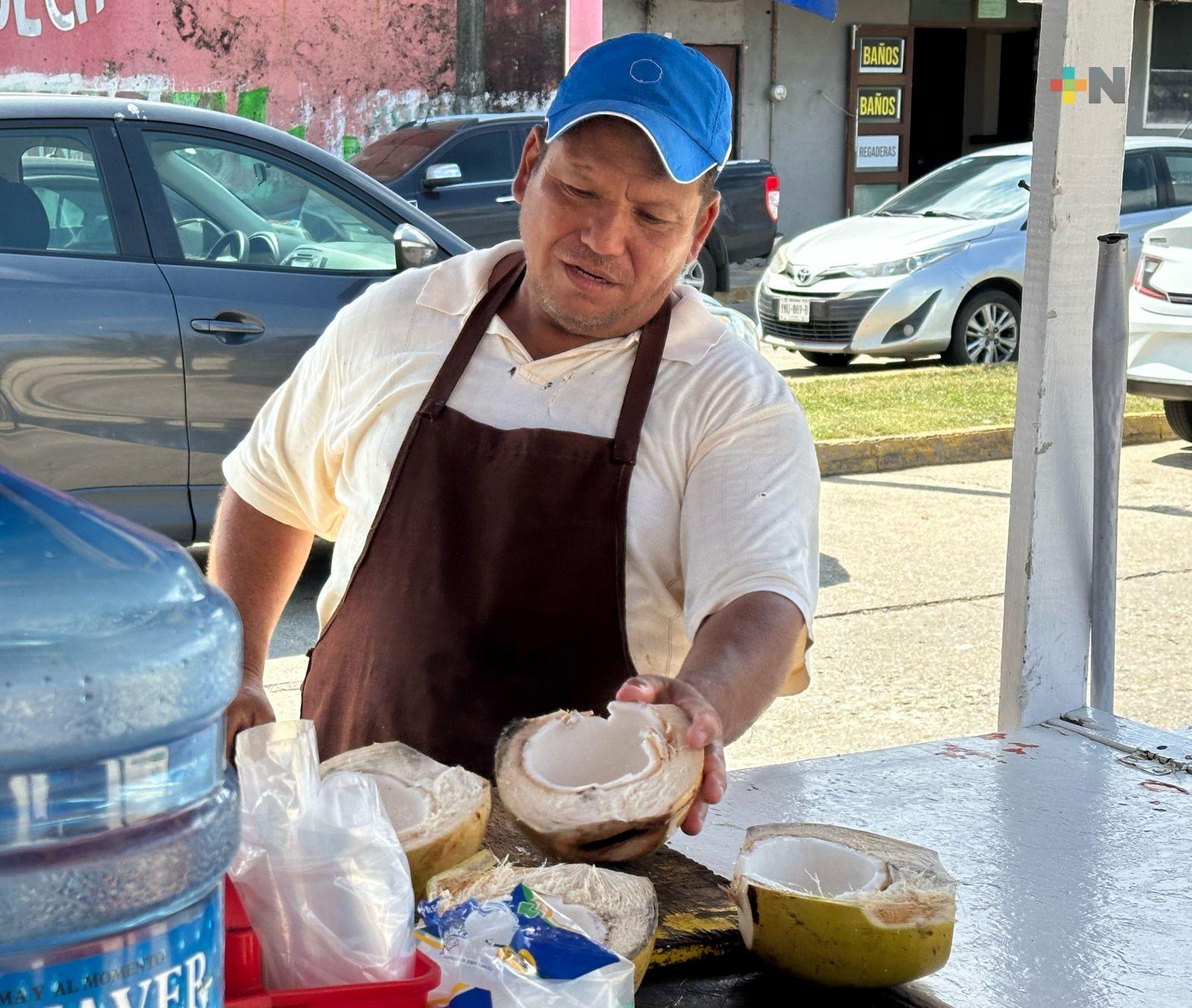 Vendedores de cocos esperan mejoren sus ventas en temporada de calor