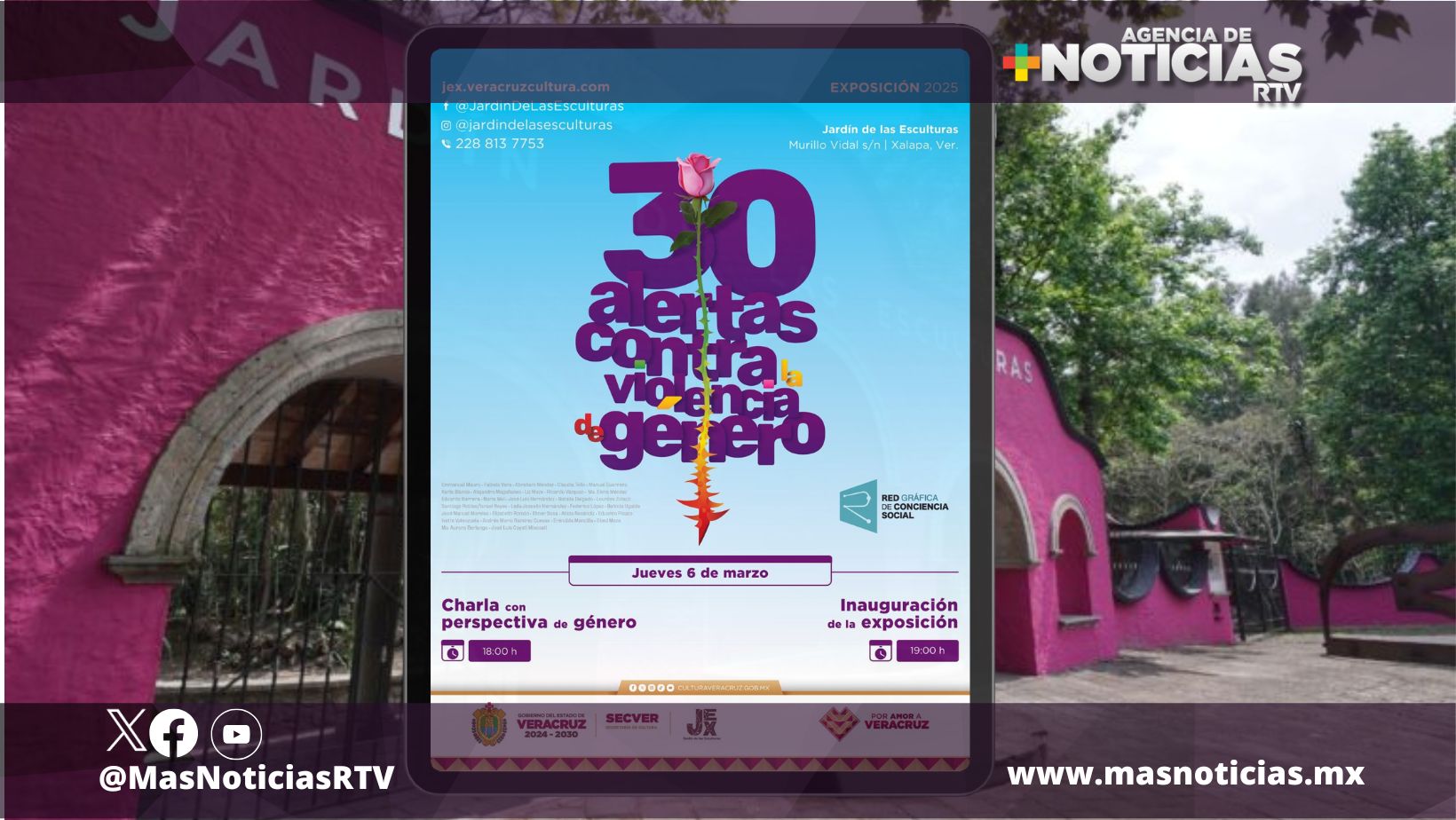 Exposición de carteles contra violencia de género en Jardín de las Esculturas de Xalapa