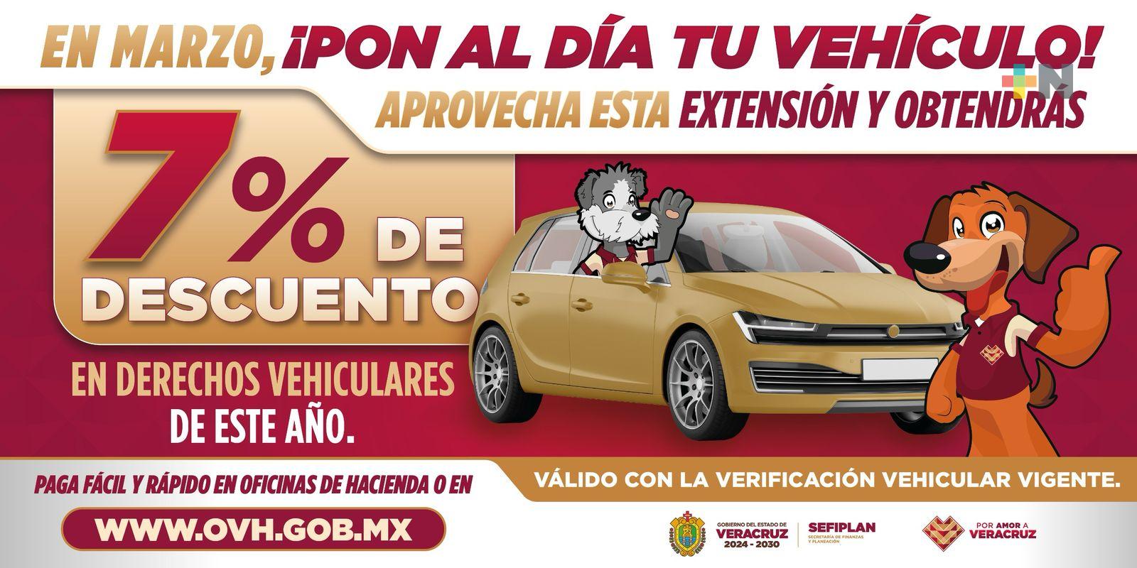 Se amplía a marzo descuento del 7% en derechos vehiculares y subsidios fiscales
