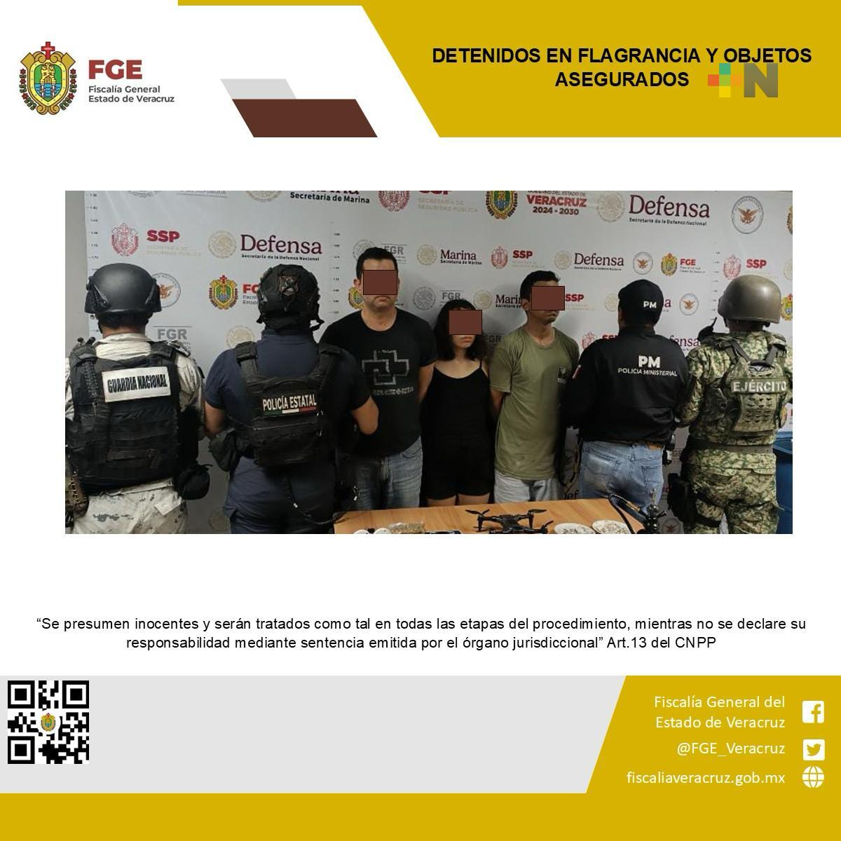 Reporta FGE tres detenidos en flagrancia en Coatzacoalcos por delitos contra la salud