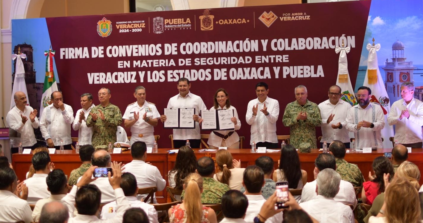 Signa gobernadora Rocío Nahle alianza de seguridad con Oaxaca y Puebla