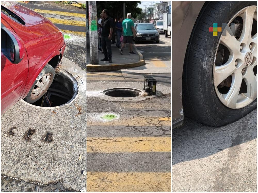 Colocan nueva tapa a registro tras provocar accidentes en avenida de Veracruz puerto