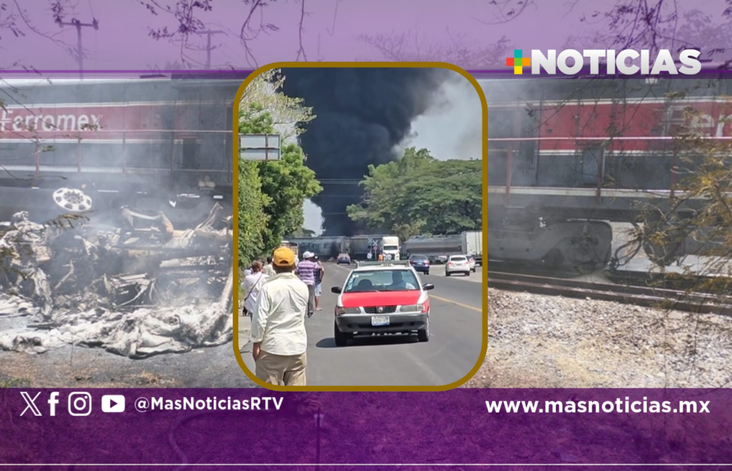 Atiende Gobierno incendio por accidente ferroviario en Tres Valles