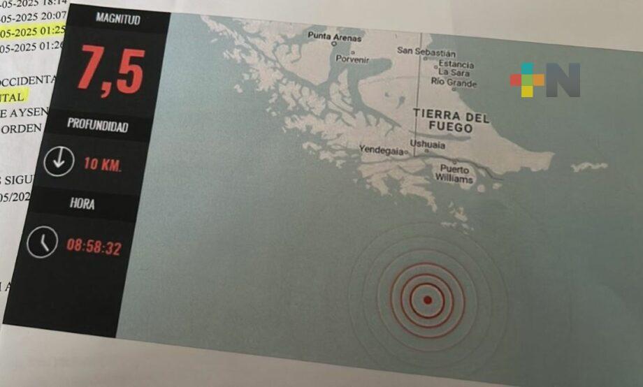 Sin daños tras sismo de magnitud 7.5 en Chile y Argentina
