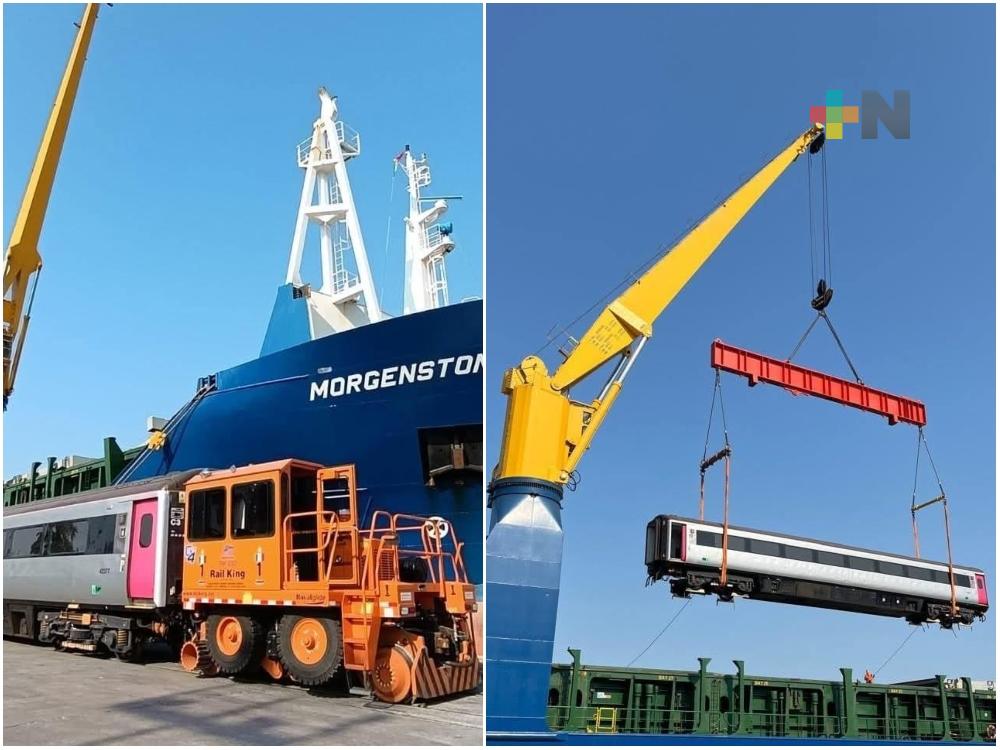 Llegan más locomotoras y vagones al puerto de Coatzacoalcos para Corredor Interoceánico