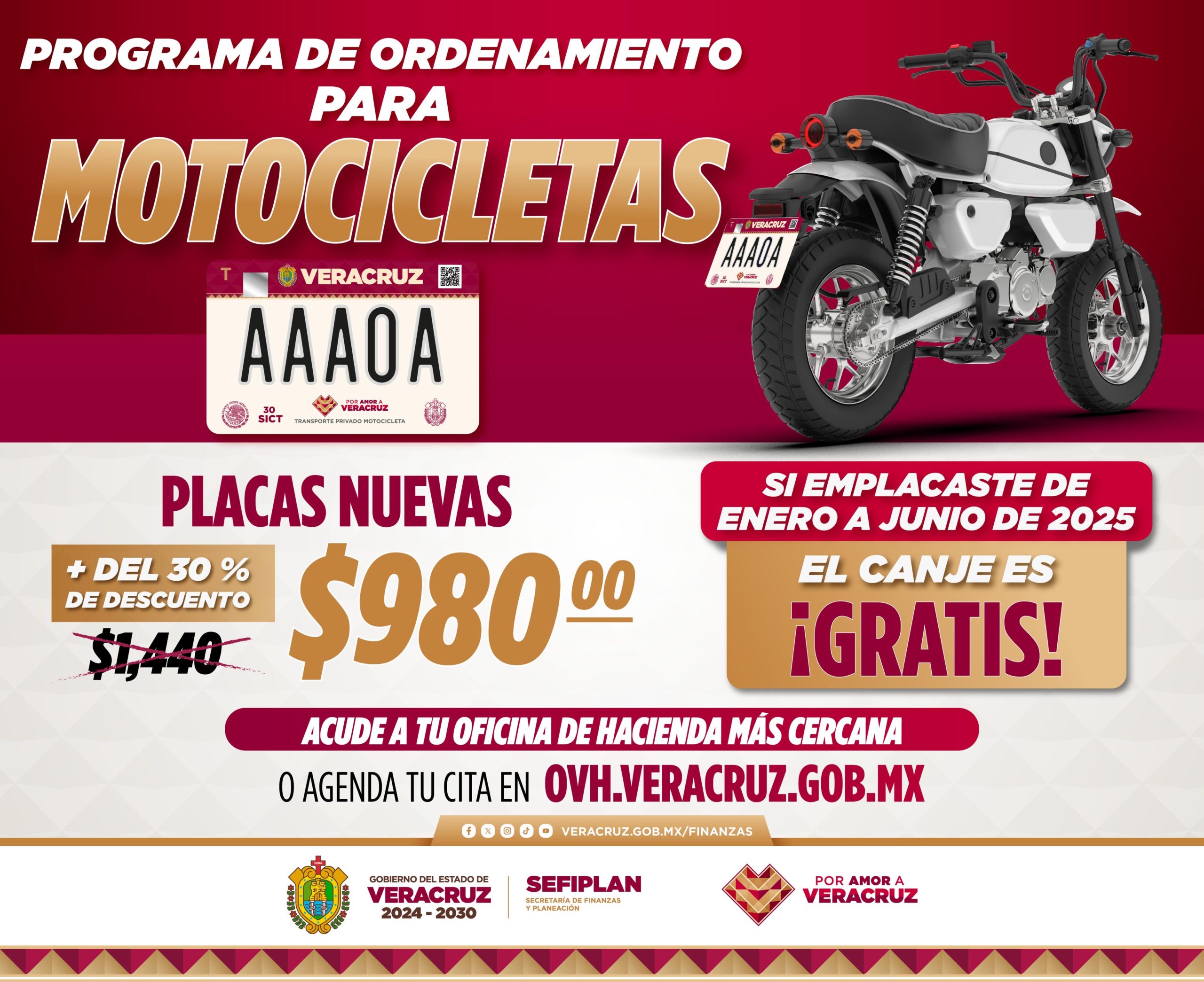 El 23 de junio inicia el programa de ordenamiento para motocicletas en Veracruz