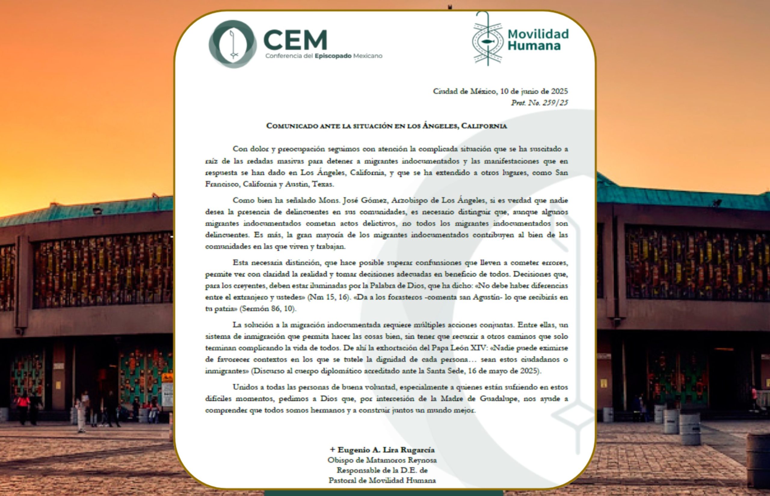 Conferencia del Episcopado Mexicano expresa preocupación por situación en Los Ángeles
