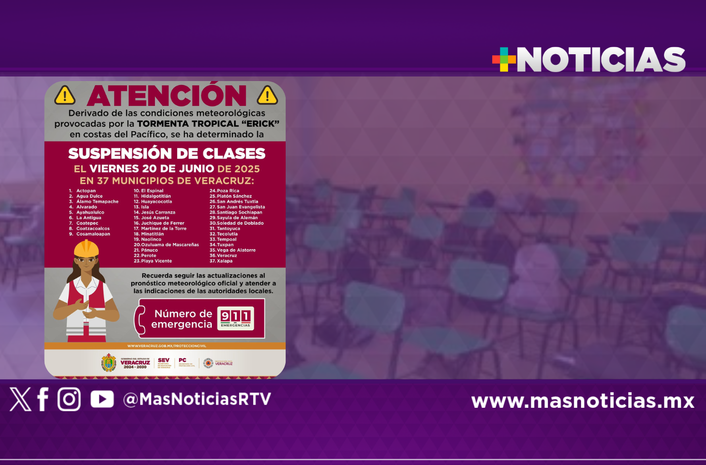 Suspenden clases en 37 municipios este viernes por efectos de Erick