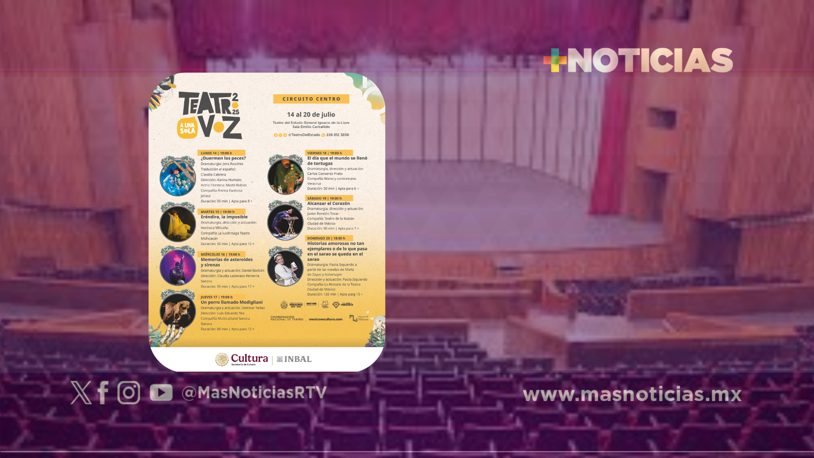 Secver e INBAL presentan el 20 Festival de Monólogos en el Teatro del Estado