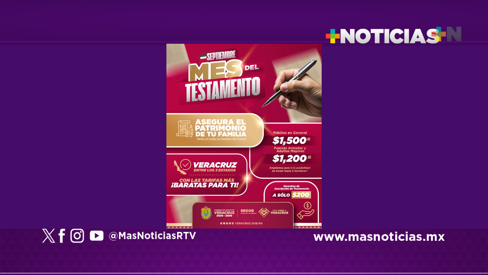 Veracruz lanza campaña Septiembre, Mes del Testamento con los costos más bajos