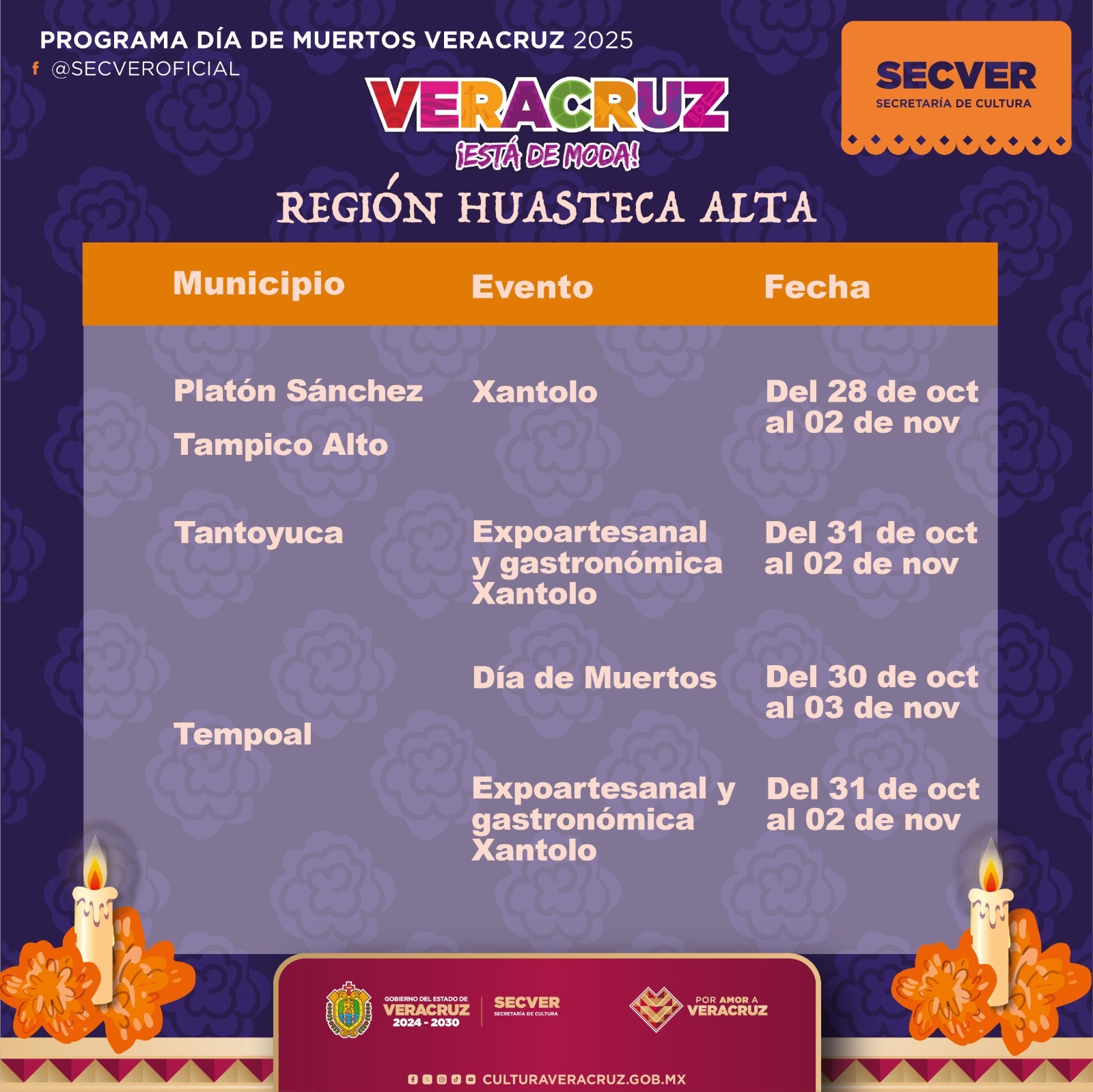 Presenta SECVER la cartelera cultural de Día de Muertos en las Huastecas Alta y Baja